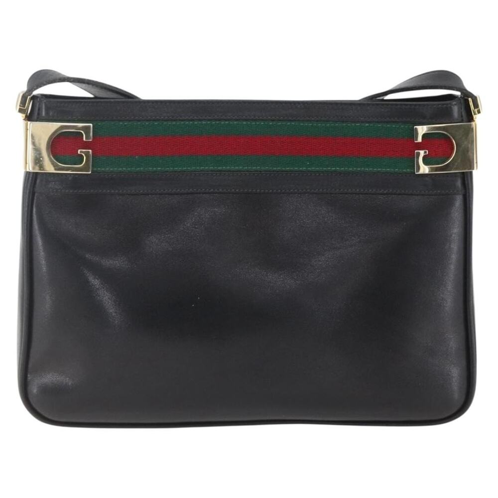 Gucci Leather Web Shoulder Bag Black